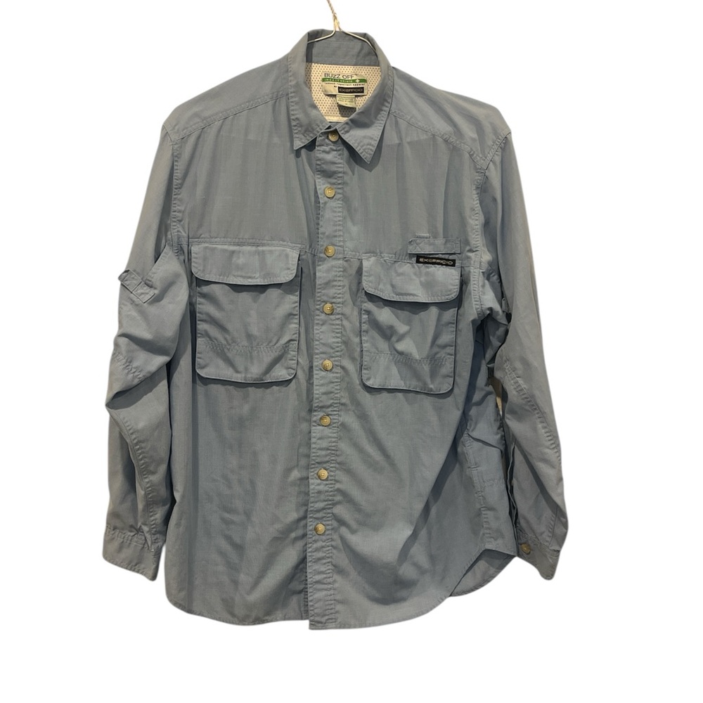 Exofficio Buzz Off‎ Insect Shield Men’s Shirt Medium Vented Long Sleeve Blue EUC